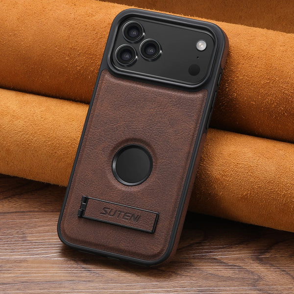 SUTENI Luxury Faux Leather Phone Case Frosted Feel Stand Magnet Wireless Charging For iPhone 17 Pro Max 16 Plus 15 14 13 12