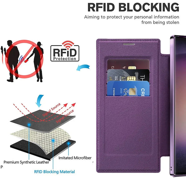 Flip Case For Samsung Galaxy S25 S22 S23 S24 Ultra Plus S23 FE S25U Magnetic Wireless Charging Shell PU Leather Card Clip Cover