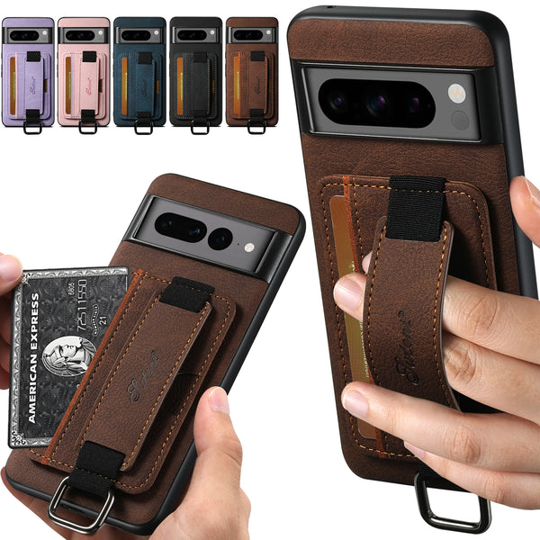 SUTENI PU Leather Phone Case Wrist Strap Ring Buckle Card Holder Stand For Google Pixel 9XL 8Pro 7A 6