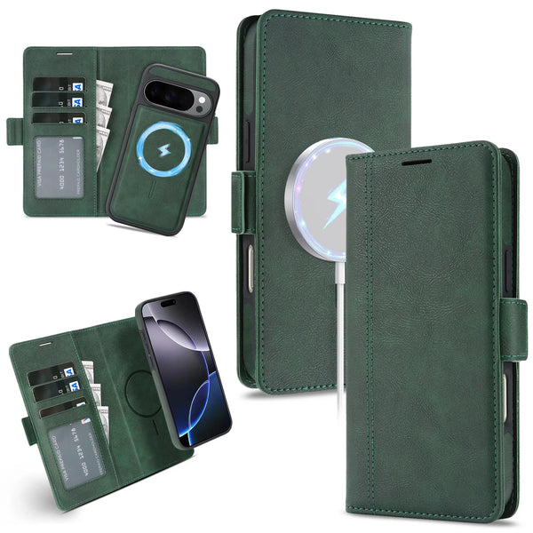 2 In 1 Leather Case For Google Pixel 9 9a 9Pro 10 Pro 10Pro XL Cash Card Slots Wireless Charging Magnetic Wallet Phone Cover