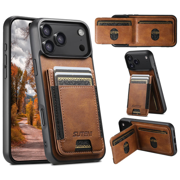 SUTENI Card Holder Bag Phone Case Luxury Faux Leather Stand For iPhone 17 Pro Max 16 Plus 15 14 13 12