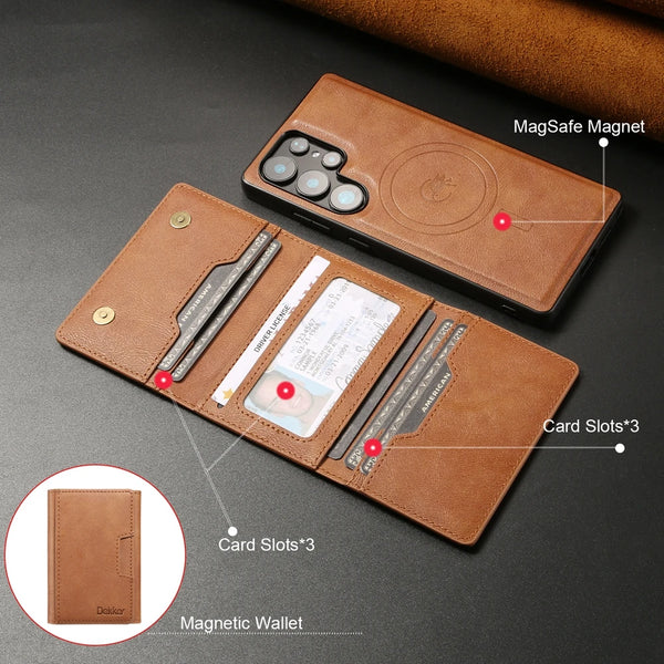 2 in 1 Magnetic Case For Samsung Galaxy A14 A15 A16 A34 A35 A36 A52 A53 A54 A55 A56 5G 4G 7 Card Slots Holder Phone Case