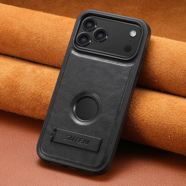 SUTENI Luxury Faux Leather Phone Case Stand Magnet Wireless Charging Smooth Surface For iPhone 17 Pro Max 16 Plus 15 14 13 12