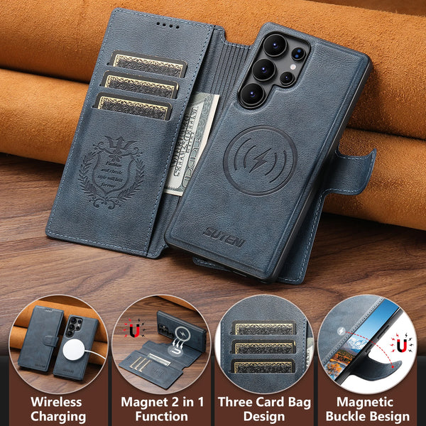 2 IN 1 Flip Wallet Case For Samsung Galaxy S25 S24 S23 S22 Ultra S25U S24U Magnetic Card Slots Wrieless Charging Phone Cover