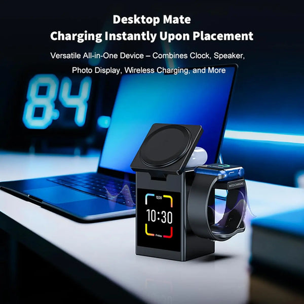 LED Screen Magnetic Wireless Charger Stand Bluetooth Speaker Alarm Clock For iPhone 17 16 15 14 Pro Max Apple Watch Airpods Pro