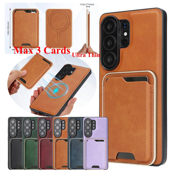 2 in 1 Leather Case for Samsung Galaxy S26 S25 Ultra S24 Plus S23 S26U S25U Wireless Charging Ultra Thin Card Slots Phone Cover