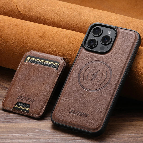 SUTENI Wireless Charging Magnet PU Leather Phone Case Card Holder Stand For iPhone 17 Pro Max 16 Plus 15 Pro 13 12
