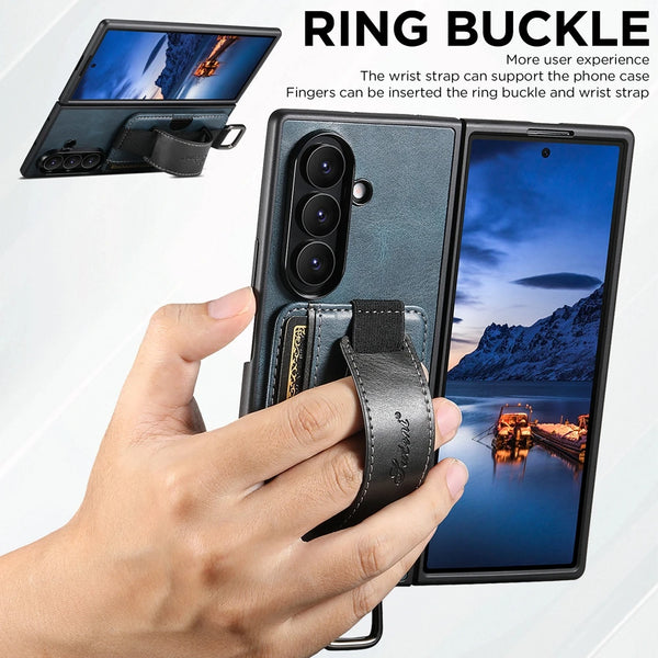 Leather Case For Samsung Galaxy Z Fold 7 6 5 Fold7 Fold6 Fold5 Card Slots Cards Holder Hand Hold Phone Cover