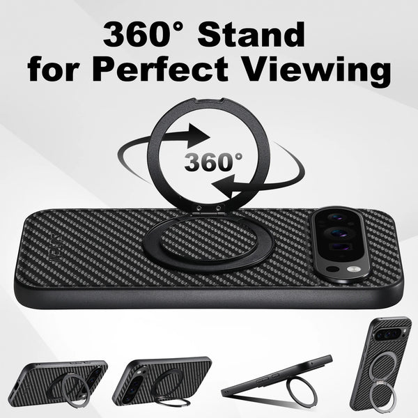 SUTENI Faux Leather Mobile Phone Case Magnet Wireless Charging 360° Rotating Stand Ring Buckle For Google Pixel 10ProXL 9 8A 7 6