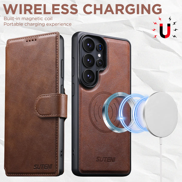 Faux Leather Wireless Charging Card Holder Stand Wallet Magnetic Flip Cover Phone Case For Samsung Galaxy S26 Ultra S25 S24 S23