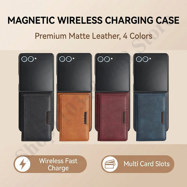 2 in 1 Leather Case For Samsung Galaxy Z Flip 7 6 5 4 3 Flip7 Fe Flip6 Flip5 Flip4 Flip3 Magnetic Wireless Charging Phone Cover