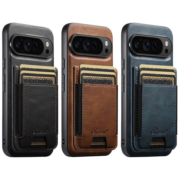 SUTENI Faux Leather Phone Case Wireless Charging Magnet Card Holder Stand For Google Pixel 10 Pro XL 9 8A 7 6