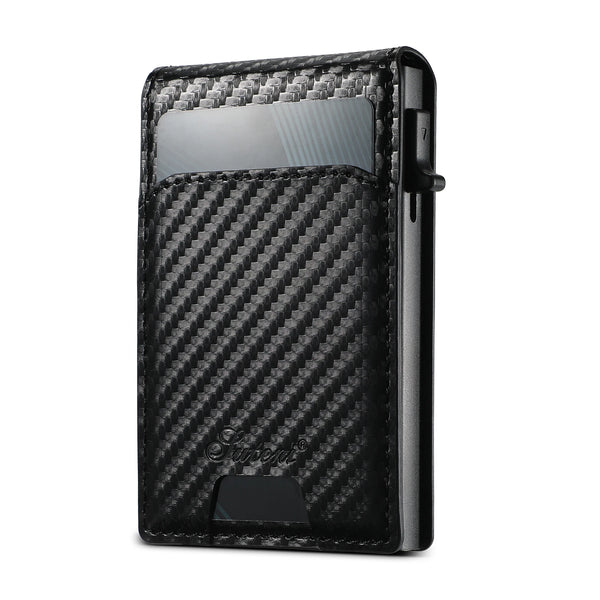 Carbon Fiber Wallet For Men Magnetic Card Holder Wallet Leather Holder Bracket Pressing the Button Automatically Ejects the Card