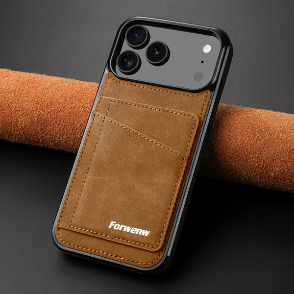 Leather Case For Iphone 17 Air 16 16e Promax 15 Pro 14 Plus 13 Mini 12 11 Iphone17 Kickstand Card SLots Cards Holder Phone Cover
