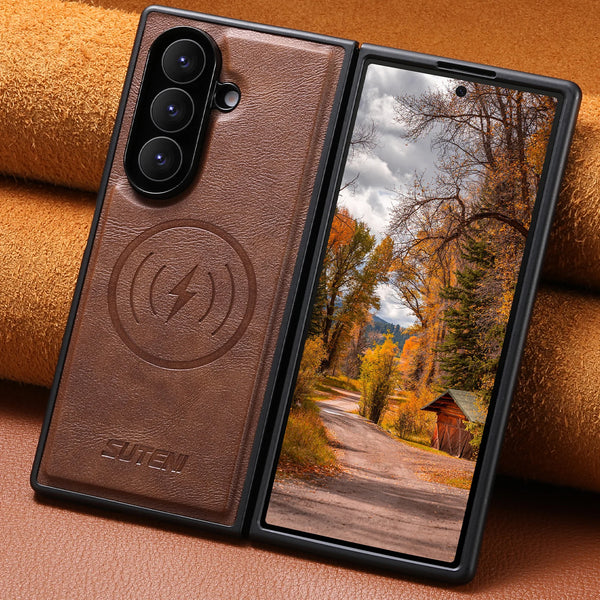 SUTENI Frosted Feel Faux Leather Magnet Wireless Charging Phone Case For Samsung Galaxy Z Fold 7 6