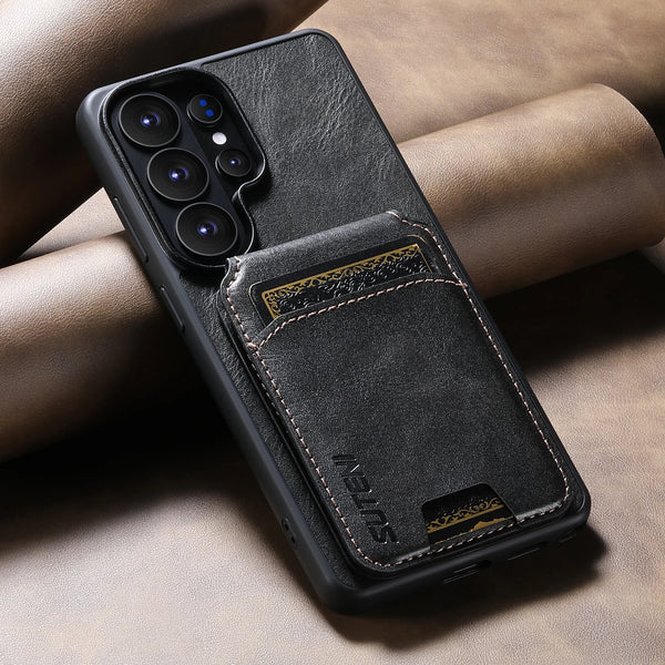 SUTENI Luxury Faux Leather Oil Wax Smooth Surface Phone Case Card Holder Stand For Samsung Galaxy S26 Ultra S25 Plus S24 S23