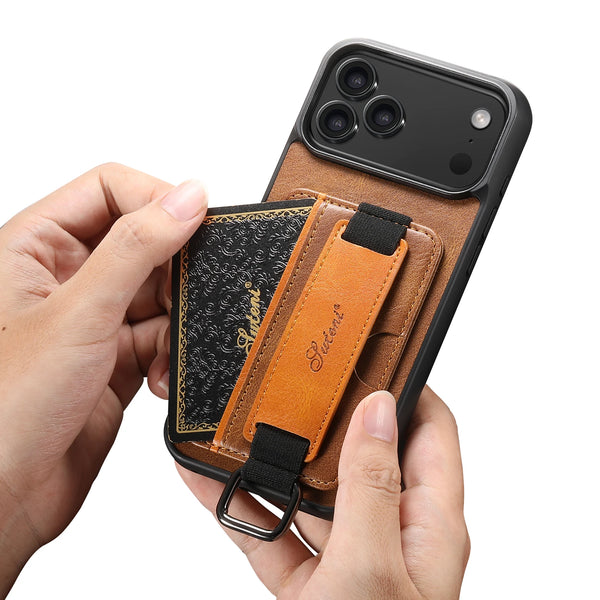 SUTENI brand Wrist Strap Leather Card Holder Stand for IPhone 17 Air Pro 16 E Plus 15 14 13 12 Mini 11 X Xs XR Max Case