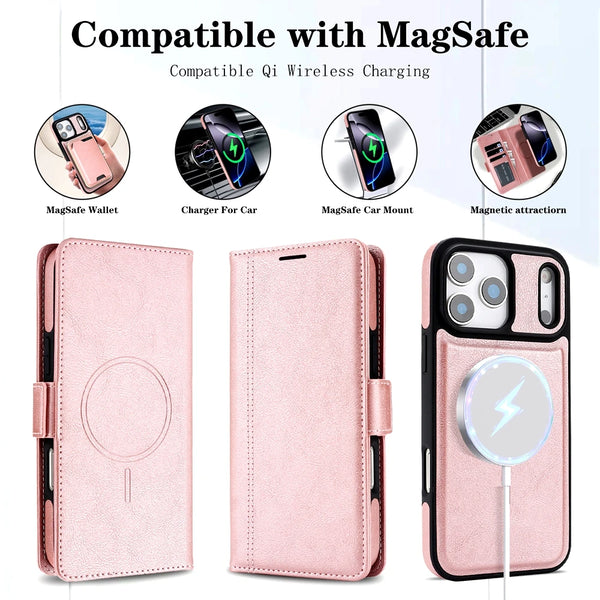 2 in 1 Leather Wallet Case For iPhone 17 Promax Air 16 Pro Max Plus iphone17 17pro PM Wireless Charging Card Slots Phone Cover