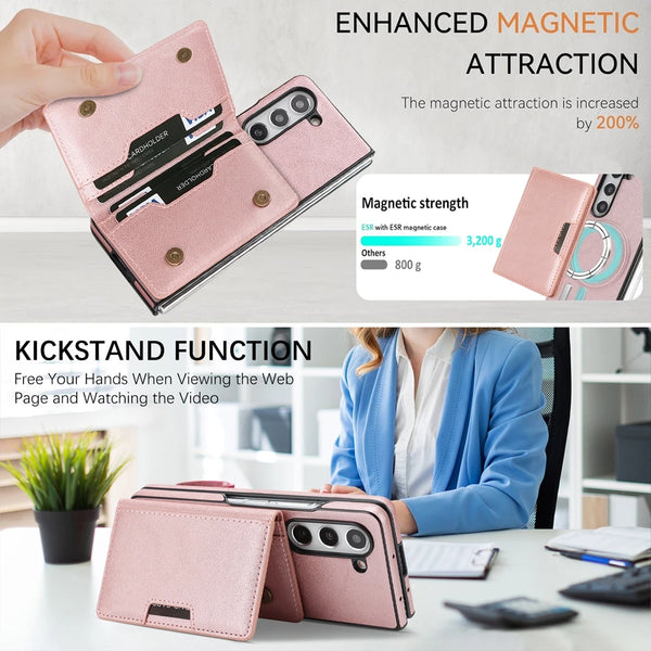 2 In 1 Magnetic Case For Samsung Galaxy Z Fold 7 6 5 4 3 Fold7 Fold6 Cards Slots Holder Kickstand Wireless Charging Phone Cover