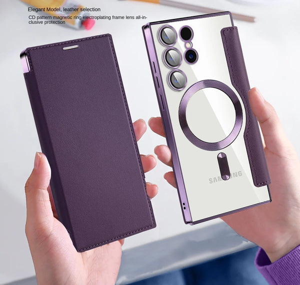 Flip Case For Samsung Galaxy S25 S22 S23 S24 Ultra Plus S23 FE S25U Magnetic Wireless Charging Shell PU Leather Card Clip Cover