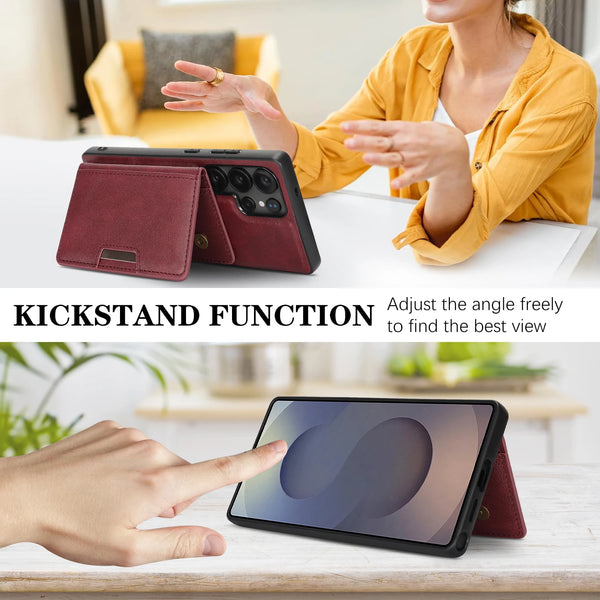 2 in 1 Leather Case for Samsung Galaxy S26 Ultra S25 Edge S24 Plus S23 5G S25U Kickstand Thin Cards Slots MagneticPhone Cover