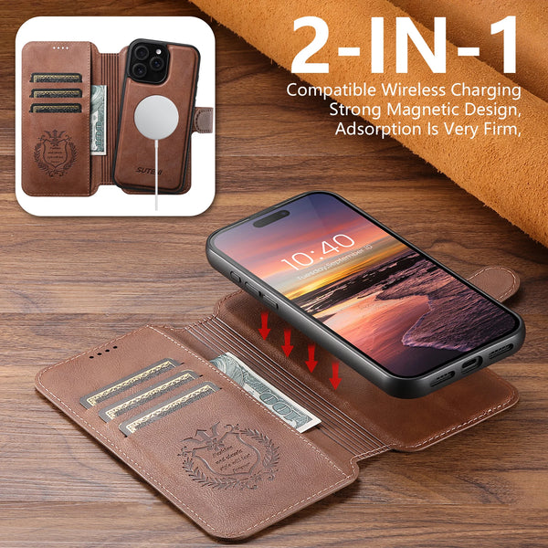 PU Leather Wireless Charging Card Holder Stand Wallet Magnetic Flip Cover Phone Case For iPhone 17 Pro Max 16 Plus 15 14 13 12