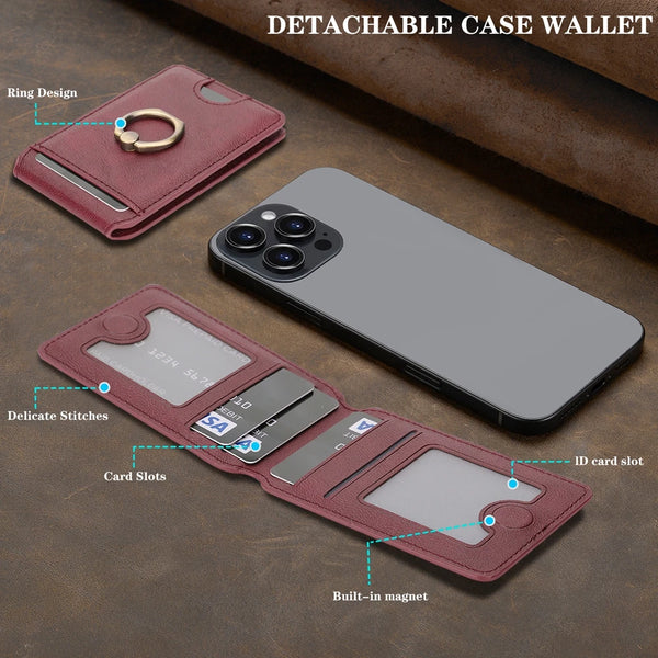 Magnetic Ring Leather Cards Holder Slots For iphone 16 15 14 13 12 Samsung Xiaomi Google Phone Kickstand Cards Bag Cards Pocket