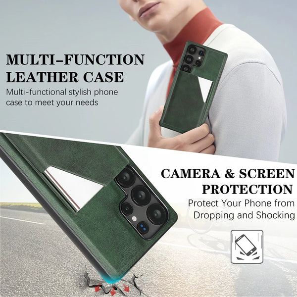 Magnetic Leather Case for Samsung Galaxy S25 Ultra Edge S24 Plug 23 + S25Ultra S25U S24U 5G Mirror Card Holder Phone Cover