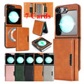 2 in 1 Leather Magnetic Case for Samsung Galaxy Z Flip 7 6 5 4 3 Kickstand 7 Cards Slots Holder Wireless Charging Phone Cover