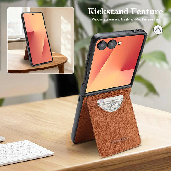 Leather Wallet Case for Samsung Galaxy Z Flip 7 6 5 4 3 Fe Flip7 Flip6 Flip5 Flip4 Flip3 Card Slots Holder Kickstand Phone Cover