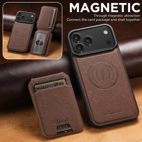 SUTENI Wireless Charging Phone Case Magnet Card Holder Photo Frame Bag Faux Leather For iPhone 17 Pro Max 16 Plus 15 14 13 12
