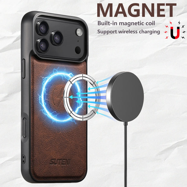 SUTENI Frosted Feel Faux Leather Magnet Wireless Charging Phone Case For 17 Pro Max 16 Plus 15 14 13
