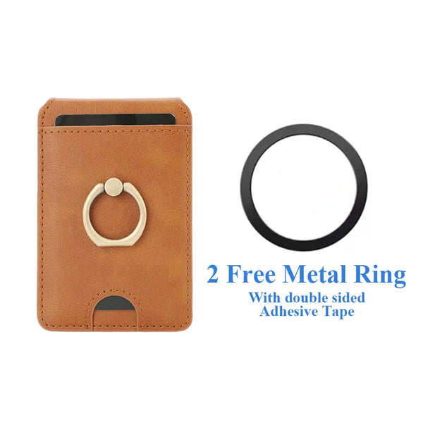 Magnetic Ring Leather Cards Holder Slots For iphone 16 15 14 13 12 Samsung Xiaomi Google Phone Kickstand Cards Bag Cards Pocket