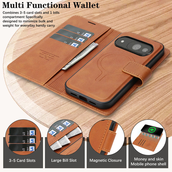 2 in 1 Leather Flip Case for Google Pixel 9 10 Pro XL 9A10A 9Pro 10Pro XL Cards Slot Wallet Wireless Charging Phone Cover
