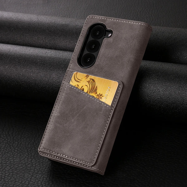 Leather Case For Samsung Galaxy Z Fold 7 6 5 4 3 Fold7 Fold6 Fold5 Fold4 Card Slots Cards Holder Kickstand Phone Cover