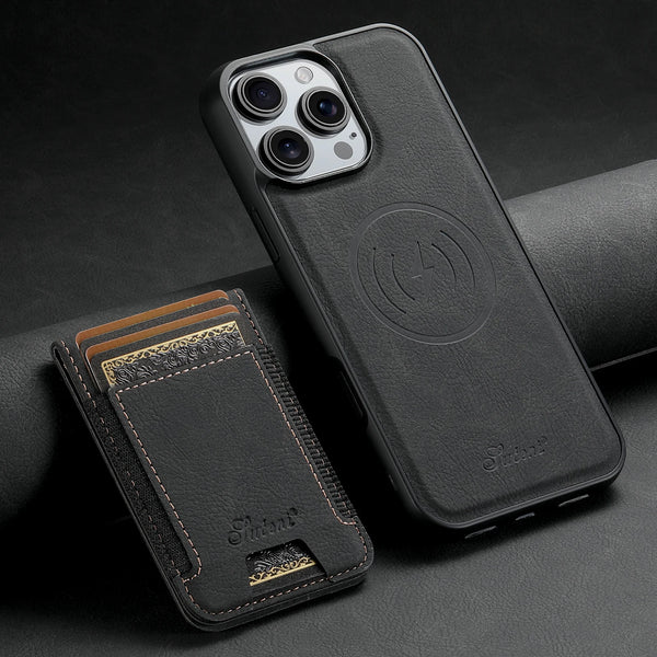SUTENI Magnet Wireless Charging Card Holder Stand Luxury Faux Leather Phone Case For iPhone 17 Pro Max 16 Plus 15 14 13 12