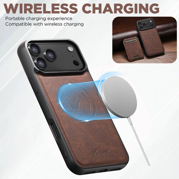 2 in 1 Leather Case For iPhone 17 Promax Air 16 Pro max 15 Plus 14 Pro 13 12 Wireless Charging Kickstand Card Slots Phone Cover