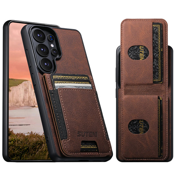 SUTENI Luxury Faux Leather Card Holder Stand Phone Case Frosted Feel For Samsung Galaxy S26 Ultra S25 Plus S24 S23