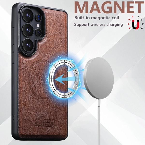 SUTENI Frosted Feel Faux Leather Magnet Wireless Charging Phone Case  For Samsung Galaxy S26 Ultra S25 S24 S23 S22