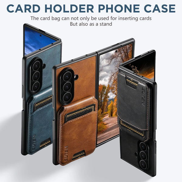 SUTENI Faux Leather Oil Wax Smooth Surface Phone Case Card Holder Stand For Samsung Galaxy Z Fold 7 6 5