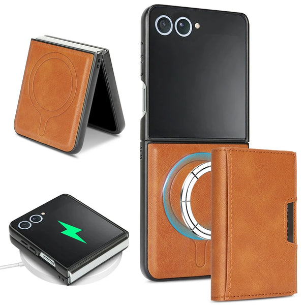 2 In 1 Magnetic Case For Samsung Galaxy Z Flip 7 6 5 4 3 Flip Cover Flip7 Flip6 Flip5 7 Cards Slots Holder Leather Phone Cover