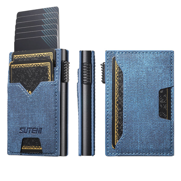 SUTENI For Men Wallet Card Slot  Faux Leather Wallet Card Box Pressing The Button Automatically Ejects The Card