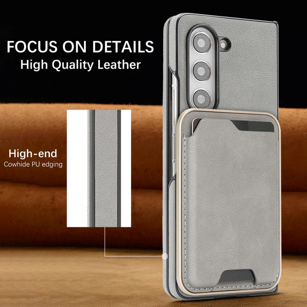 2 in 1 Leather Case for Samsung Galaxy Z Fold 7 6 5 4 3 Fold7 Fold6 Card Slots Holder Wireless Charging Magnetic Phone Cover