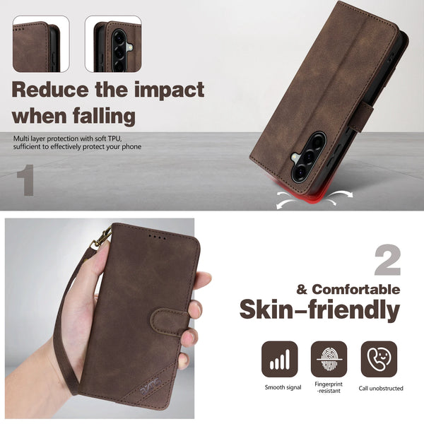 Flip Leather Case for Samsung A05s A15 A35 A55 A06 A16 A26 A36 A56 A07 A17 A37 A57 4G 5G Card Slots Phone Cover With Hand Strap