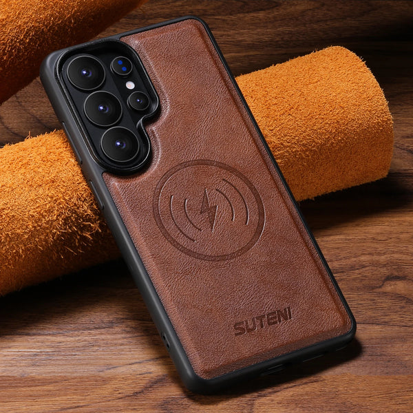 SUTENI Frosted Feel Faux Leather Magnet Wireless Charging Phone Case  For Samsung Galaxy S26 Ultra S25 S24 S23 S22