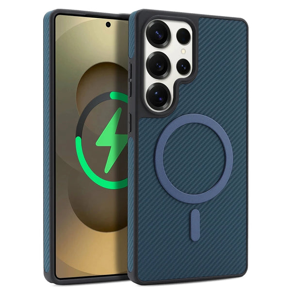 Carbon Fiber Pattern Phone Case For Samsung Galaxy S25 Ultra 24 Plus S23 S22U S25U S24U S23U Wrieless Charging Phone Cover