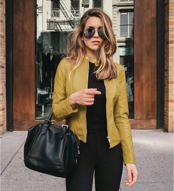 2025 Women Bike Coat PU Leather Outwear Zipper Outfit Autumn Winter Wome Fashion Short Thin Female Jacket