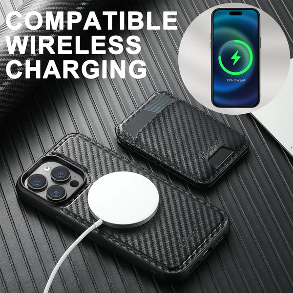 Carbon Fiber Leather 2-in-1 Magnetic Phone Case Card Holder Wallet MagSafe Wireless charging for iPhone 17ProMax 16Plus 15 14 13