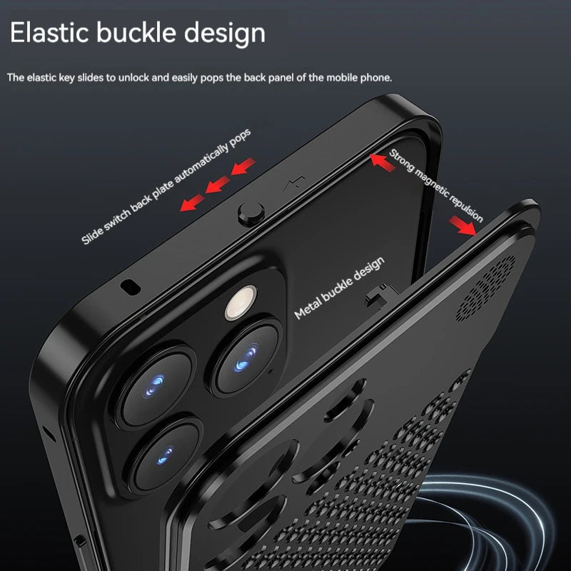 For iPhone 17 14 15 16 Pro Max Metal Heat Dissipation Phone Case Aluminum Alloy Aromatic Ultra-thin Shock-absorbing Back Cover