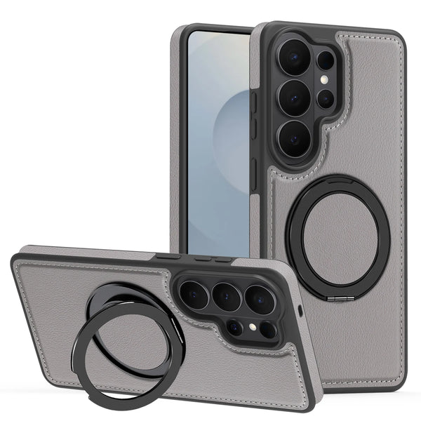 Wireless Charging 360 Ring Buckle Leather Case for Samsung Galaxy S26 Ultra S25 Edge S24 Plus S23 S22 KickStand Phone Cover